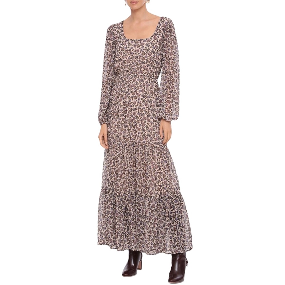 Bagatelle Blue Tan Wildflower Praire Tiered‎ Cottagecore Maxi Dress NWT Size 8